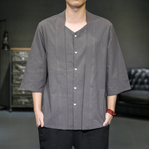 夏季新款风假两件七分袖衬衣青年汉服XZ712-5-CS777-P45图片