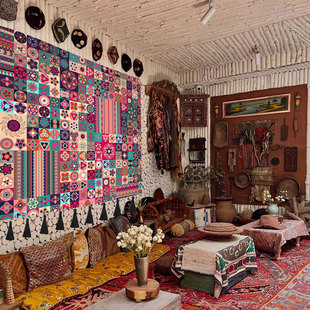 民族风布艺挂画摩洛哥花纹挂毯墙面装饰高级感餐厅客厅背景布挂布