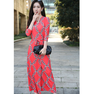 DVF2026春夏季 高端新品 连衣裙女PG 复古红色蝴蝶方形印花长款 法式