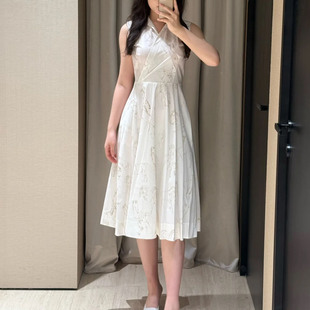 M家同款高端女装GD伽达夏季新款纯棉小马印花无袖翻领衬衫连衣裙