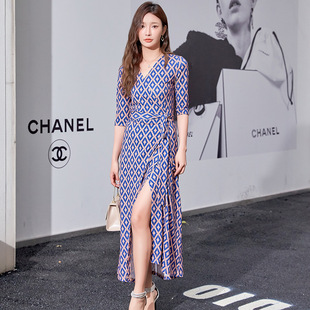 显瘦茶歇裙女PG 高端新品 连衣裙修身 浪漫印花长款 DVF26裹身裙 法式