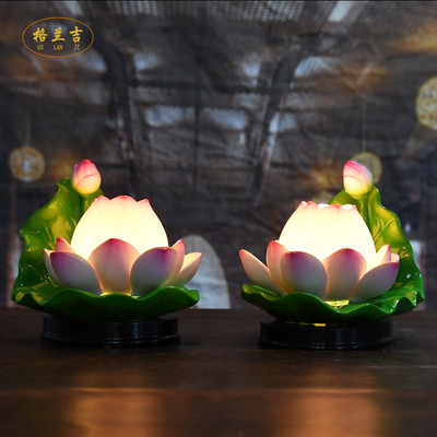 陶瓷莲花灯led佛前灯摆件荷花灯