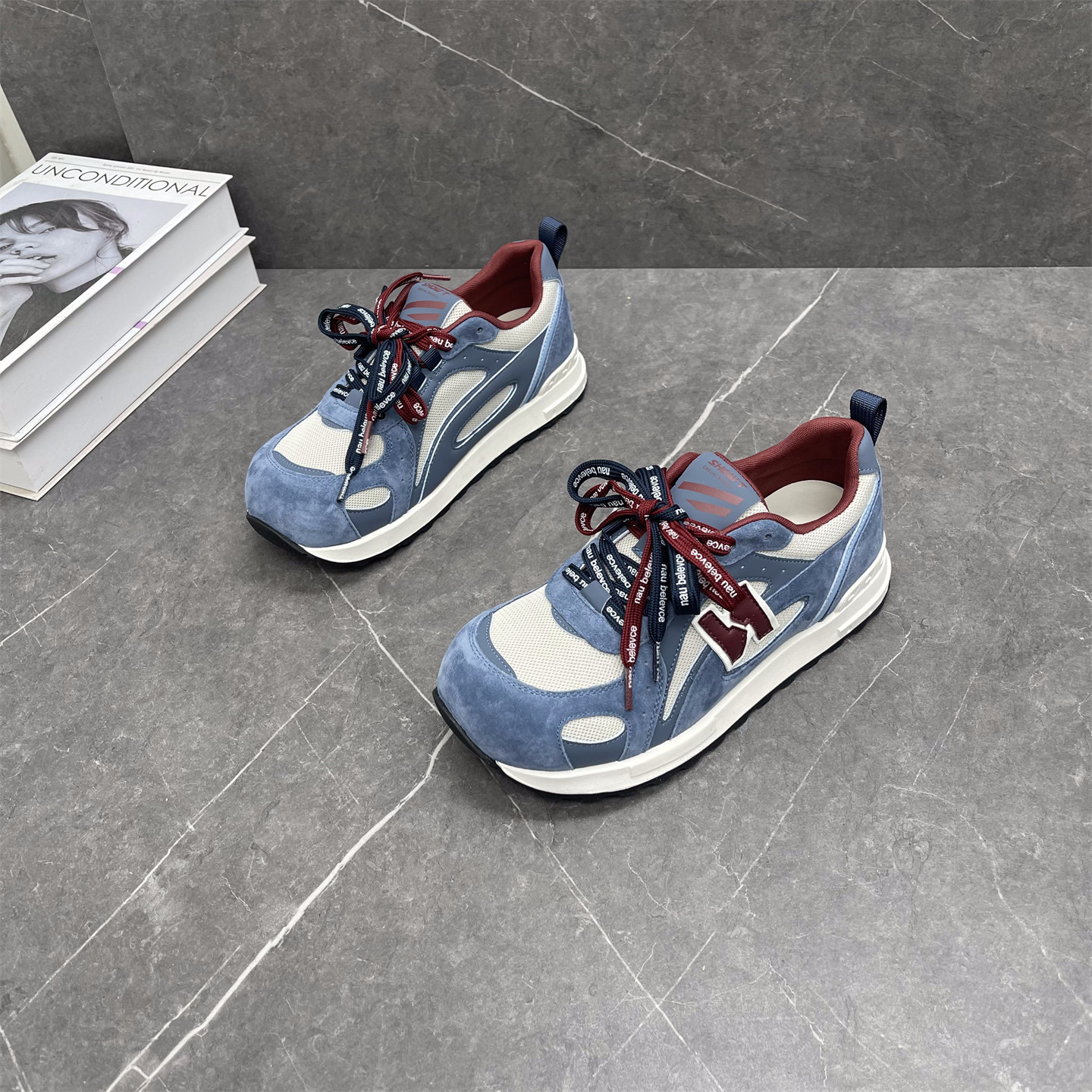 真皮丑萌厚底德训鞋女2026春季新款拼色双鞋带字母时尚休闲运动鞋