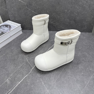 丑萌大头面包鞋 套筒勃肯棉鞋 新款 真皮羊毛保暖雪地靴女2025年冬季