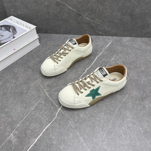 平底系带休闲拼色街拍德训板鞋 新款 女2026春季 真皮做旧星星脏脏鞋