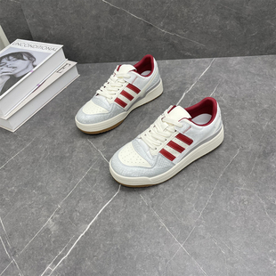 百搭软底系带街拍休闲运动板鞋 新款 女2026春季 真皮拼色厚底小白鞋