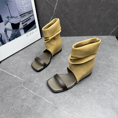 真皮复古内增高堆堆凉靴女露趾