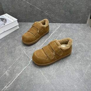 魔术贴休闲面包鞋 速利玛真皮雪地靴女2025冬新款 羊毛加厚保暖棉鞋