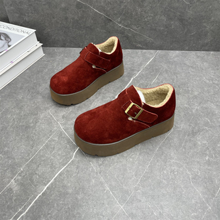 复古一脚蹬加绒保暖轻便防滑雪地棉鞋 松糕厚底勃肯鞋 女2025冬新款