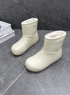 真皮时尚白色雪地靴女2025新款冬季软底防滑加厚保暖羊毛雪地棉鞋