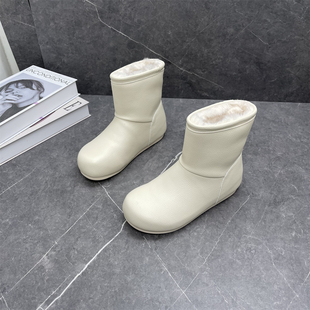 软底防滑加厚保暖羊毛雪地棉鞋 冬季 白色雪地靴女2025新款 真皮时尚