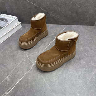 真皮羊毛加厚雪地靴女2025冬季 保暖防滑增高百搭套脚休闲棉靴 新款