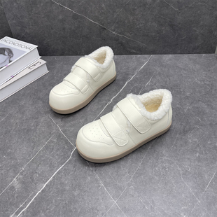 圆头加厚保暖厚底毛毛棉鞋 牛皮魔术贴羊毛加厚勃肯鞋 女2025冬新款