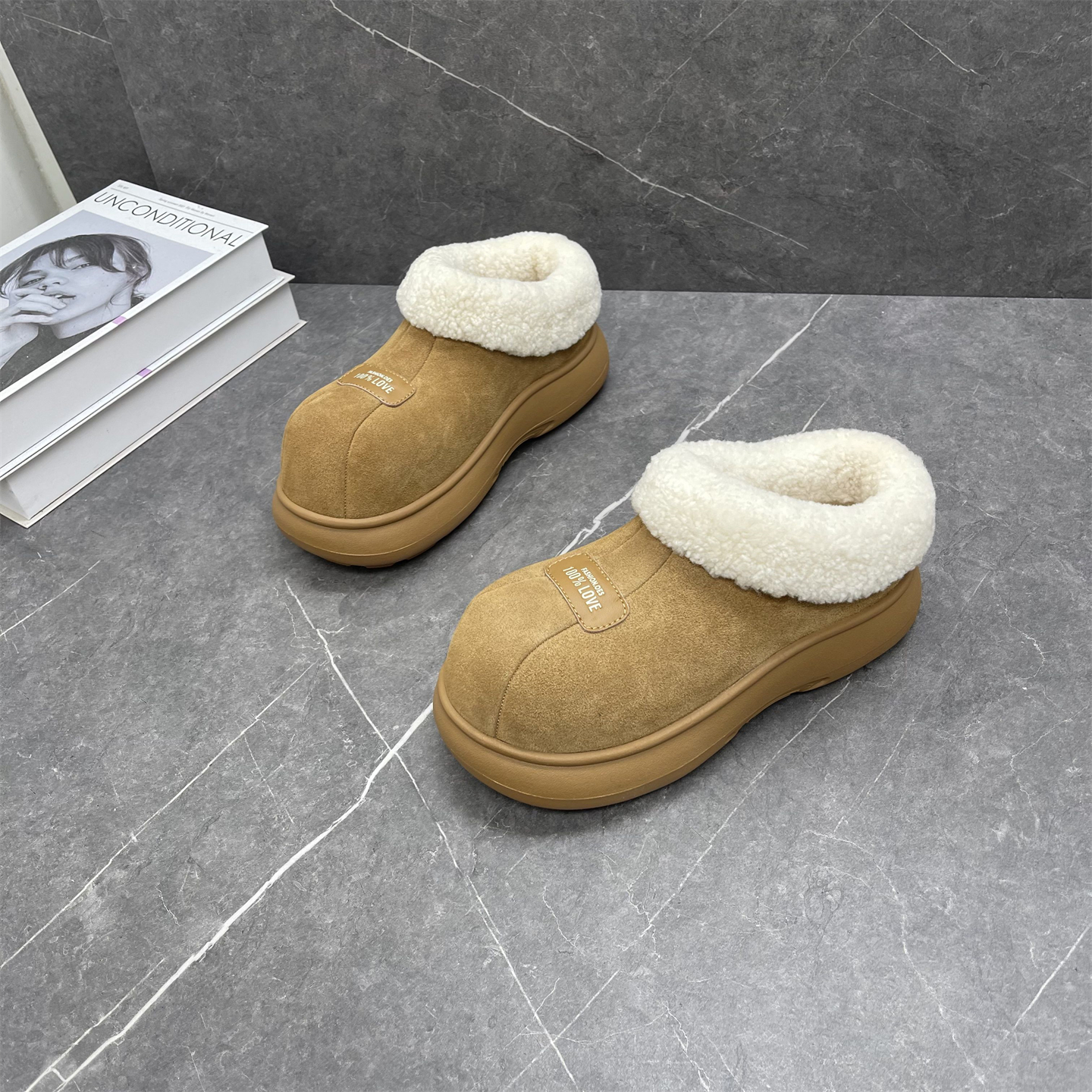 羊毛真皮大头勃肯雪地靴女冬季