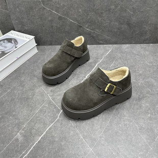 羊毛加厚保暖一脚蹬雪地靴 新款 真皮厚底增高勃肯棉鞋 女2025年冬季