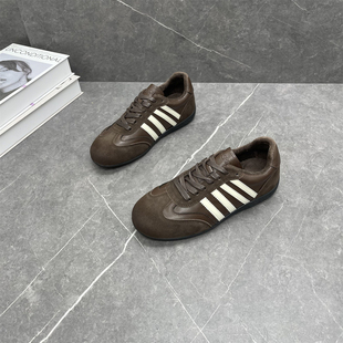 复古百搭软底舒适休闲运动阿甘鞋 真皮加绒德训鞋 女2025年秋冬新款