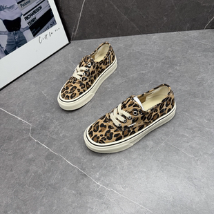 豹纹时尚帆布鞋女学生2026夏季新款系带圆头厚底防滑街拍休闲板鞋