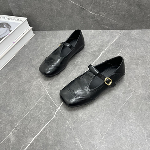 超软一字带芭蕾舞蹈鞋女2026年春新款方头平底浅口玛丽珍复古单鞋