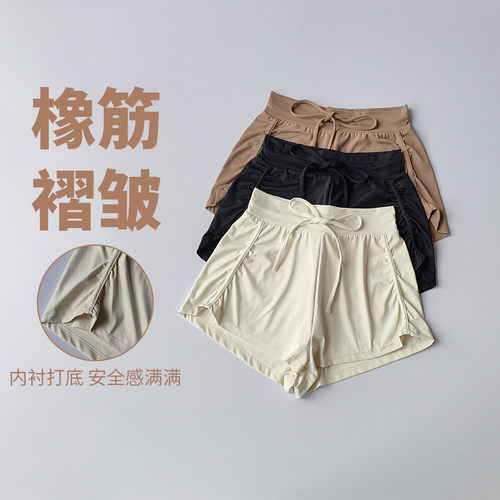 女健身瑜伽跑步三分裤假两件速干
