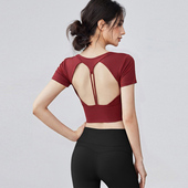 带胸垫运动短袖 女露背镂空美背瑜伽服吸湿排汗紧身普拉提健身上衣