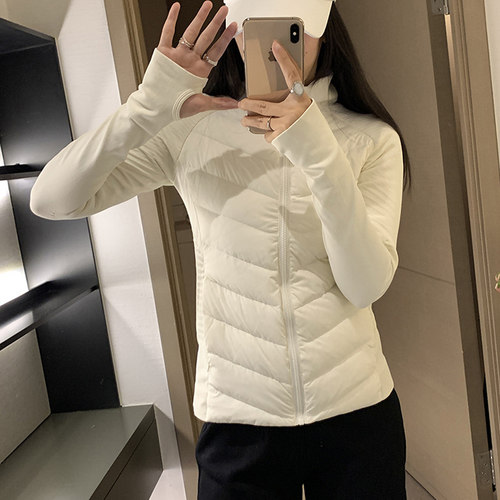 秋冬运动羽绒服跑步女户外休闲轻薄鹅绒立领保暖修身瑜伽服外套
