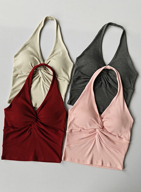 挂脖吊带一体式运动内衣聚拢普拉提训练文胸外穿性感美背瑜伽背心