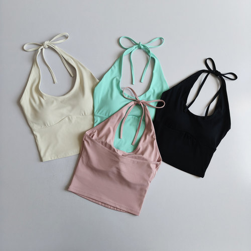 运动内衣抗菌一体式瑜伽服背心女挂脖系带美背普拉提健身文胸外穿