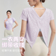 女休闲显瘦胖MM瑜伽服上衣速干宽松健身t恤罩衫 夏季 开叉运动短袖