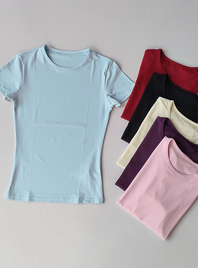 裸感纯色瑜伽服短袖女显瘦速干吸湿排汗弹力紧身T恤健身服上衣