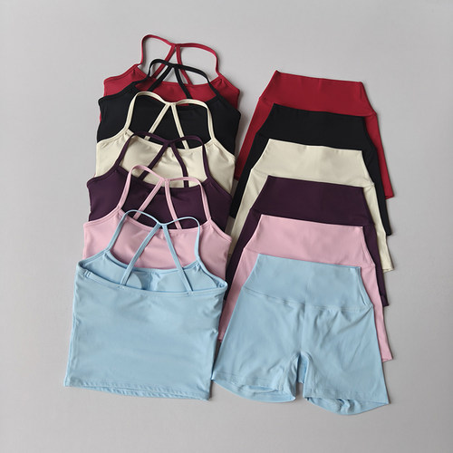 裸感吊带美背运动背心瑜伽运动内衣女普拉提文胸高腰提臀短裤套装