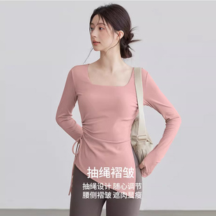 带胸垫U型瑜伽服长袖女秋冬专业普拉提训练跑步运动上衣健身服