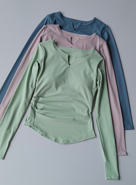 V领紧身性感瑜伽服女跑步速干收腰显瘦健身衣ins时尚休闲运动长袖