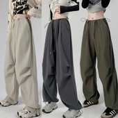 直筒户外登山休闲速干束脚伞兵运动裤 美式 女春秋高腰阔腿裤 裤 工装