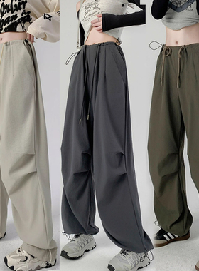 美式工装裤女春秋高腰阔腿裤直筒户外登山休闲速干束脚伞兵运动裤