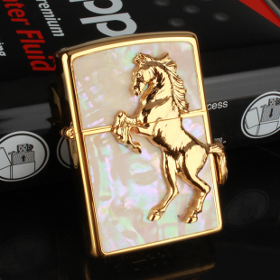 正品zippo煤油打火机 贝壳镶嵌贴章马到成功送礼收藏级男士高档