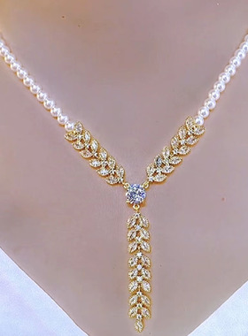 精致百搭珍珠麦穗流苏项链女夏