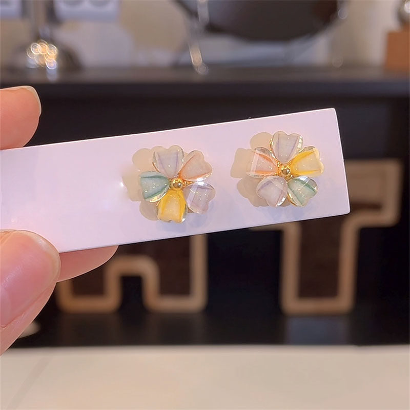 小清新五彩花瓣耳钉925银针耳环