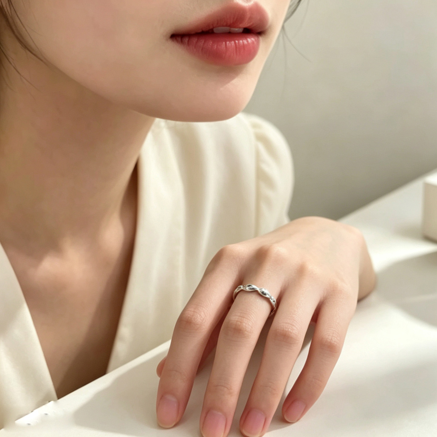 招财保平安纳福七粒米戒指女