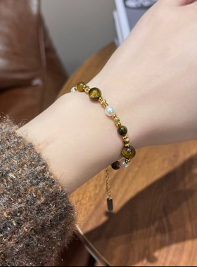 复古美拉德风虎眼石串珠手链女