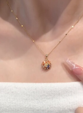 新款彩色锆石可旋转烟花项链女