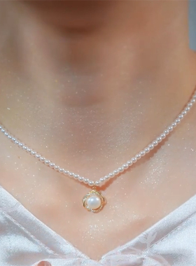 小米珠珍珠项链女设计感锁骨链