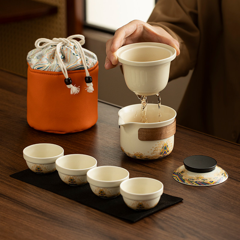 陶瓷便携式旅行茶具套装户外露营快客杯一壶四杯泡茶壶收纳包定制,餐饮具,旅行茶具,淘宝优惠券,粉丝福利购,淘宝优惠卷