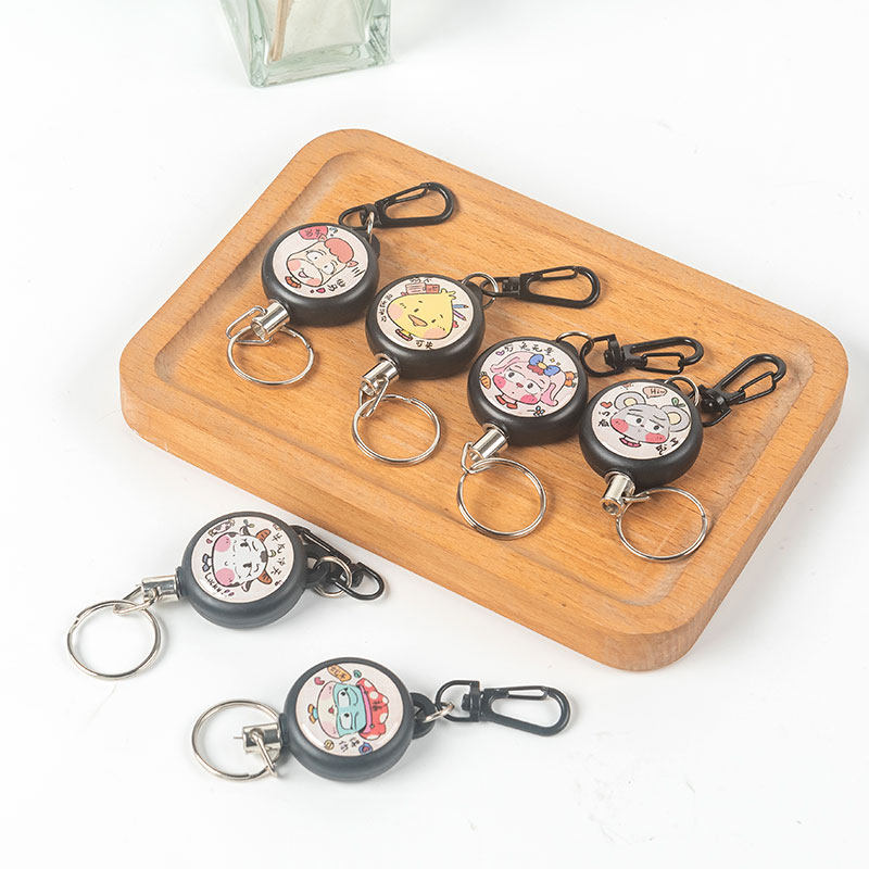 那鸿伸缩钥匙扣钢丝绳便携弹力尼龙挂扣高弹力卡通弹簧金属扣带抽