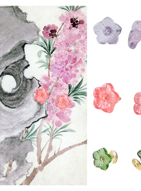 新中式银耳钉琉璃高级感国风耳饰花朵轻奢蚊香盘耳夹无耳洞耳环女