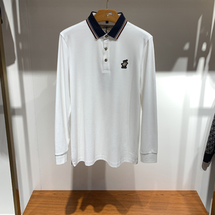 （莫代尔+棉）比华利保罗秋冬男士Polo衫白色商务休闲翻领长袖T恤