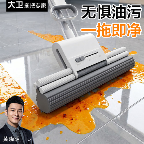 大卫海绵拖把家用一拖干湿两用吸水胶棉头地拖布2026新款免手洗净