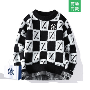【一折专区】奥特莱斯棋盘格秋冬加厚保暖毛衣男女情侣针织打底衫