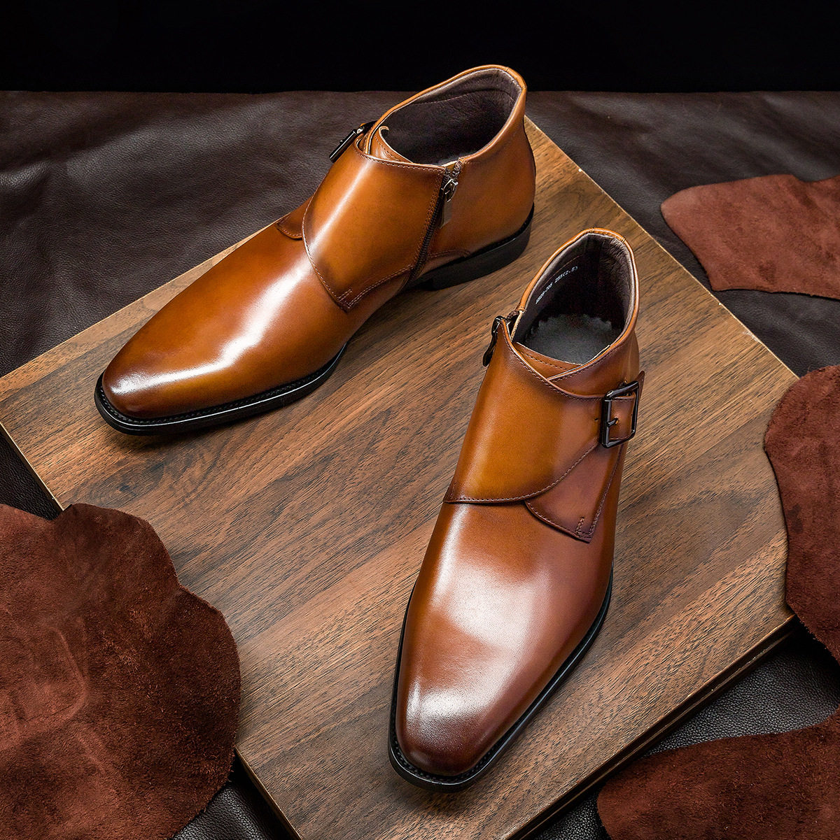 ITALY BUSINESS FORMAL LEATHER SHOES MENS BUCKLE BRITISH CHELSEA BOOTS HIGH-TOP LEATHER MARTIN BOOTS MENS VINTAGE BOOTIES