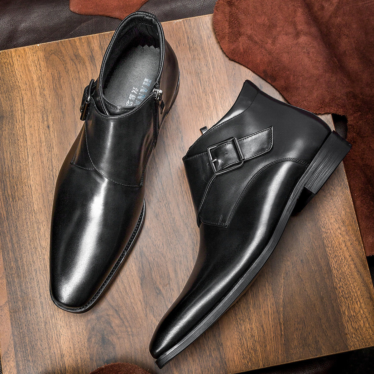 ITALY BUSINESS FORMAL LEATHER SHOES MENS BUCKLE BRITISH CHELSEA BOOTS HIGH-TOP LEATHER MARTIN BOOTS MENS VINTAGE BOOTIES
