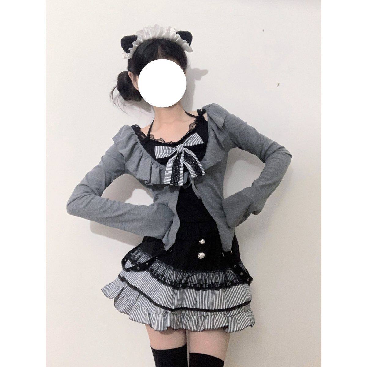 法式复古蝴蝶结吊带连衣裙女夏季新款设计感小众收腰显瘦短裙套装